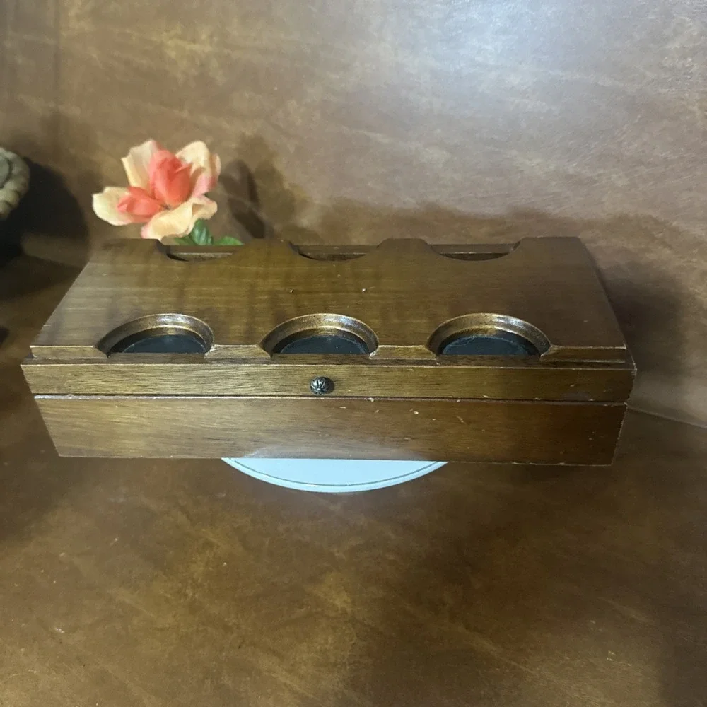 Vintage Wood Wooden Jewelry Box Gold Yellow Velvet Lined 12X5X3